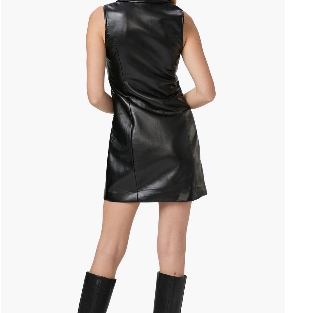 Paige Graciella Black Sleeveless Faux Leather Mini Dress Shirtdress Size 10 - Picture 2 of 10